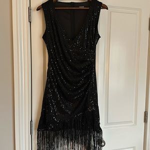 Allover Sequin Tassel Design Party Dress Size L, Color- Black